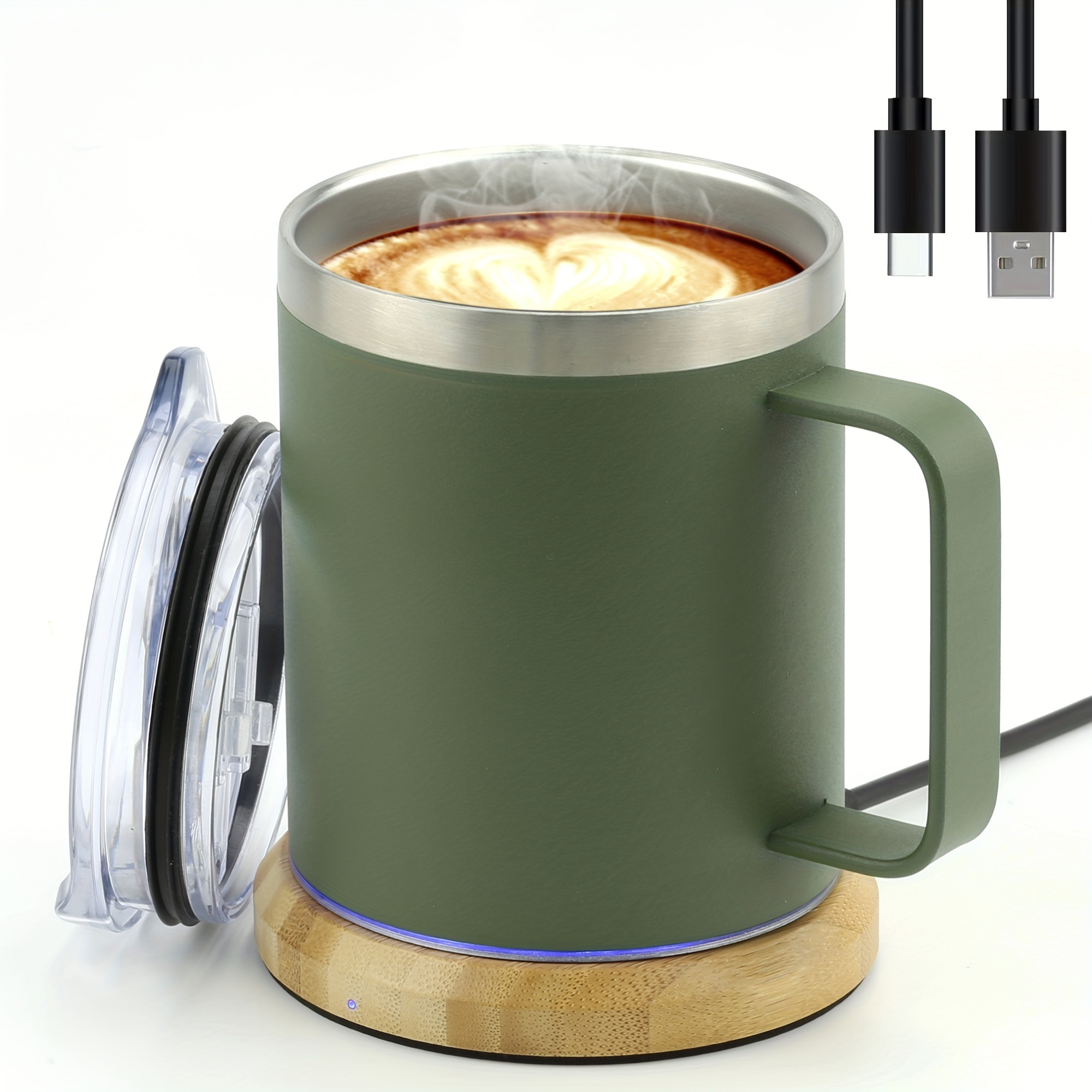 Stainless Steel Mug Warmer With Lid - Usb Powered, Self Heating Coffee Mug  For Office And Home - Perfect Coffee Gift - Temu Spain