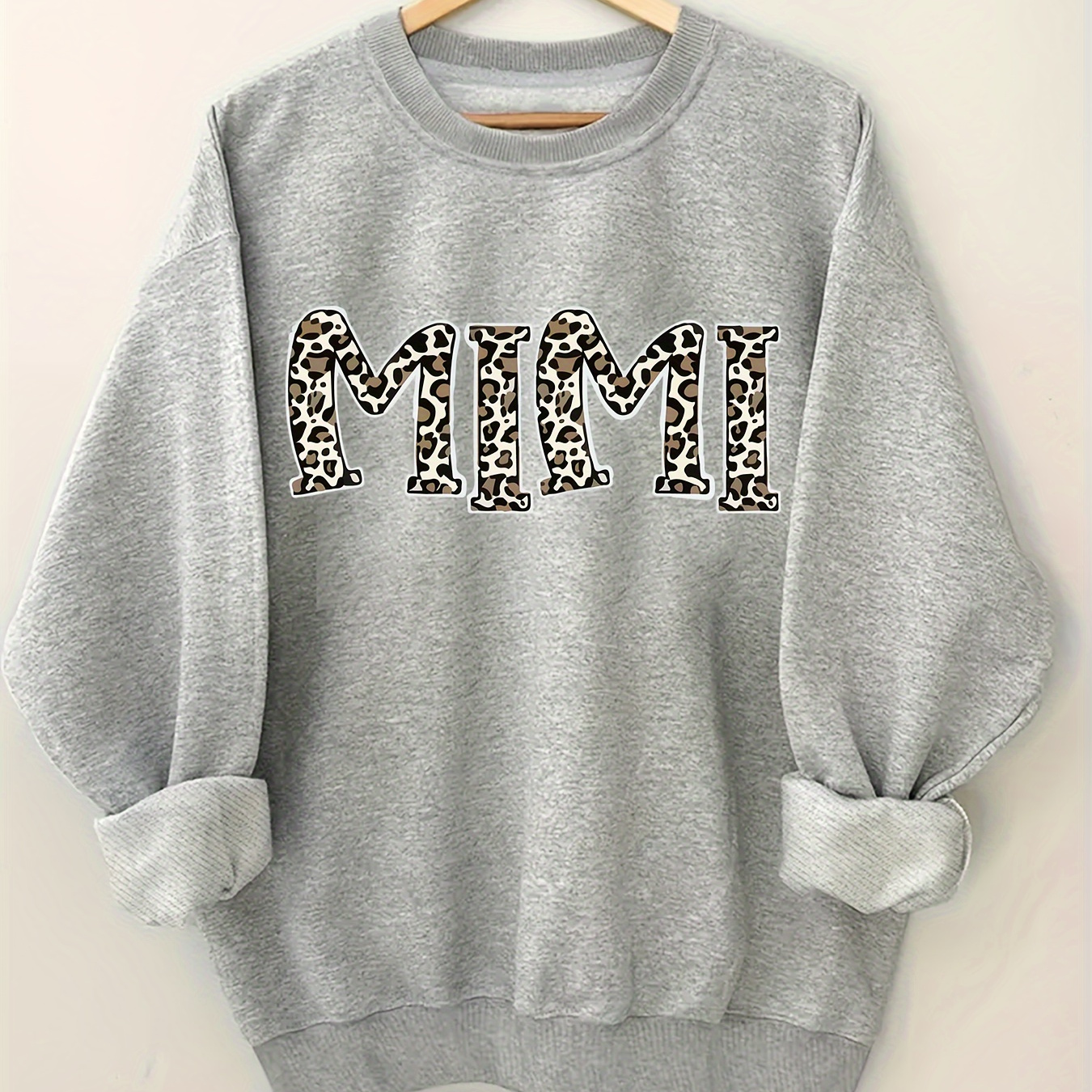 

Leopard Letter Print Pullover Sweatshirt, Casual Long Sleeve Crew Neck Sweatshirt For Spring & Fall, Women's Clothing