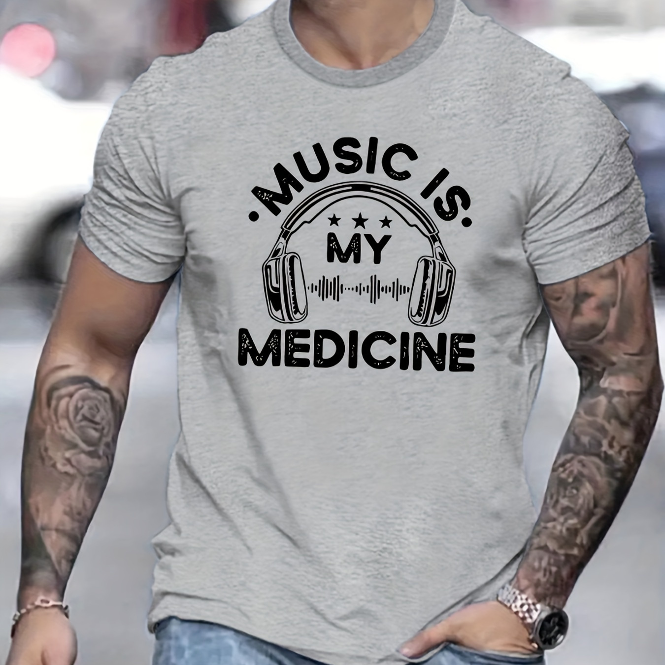 

Music Is My Medicine Print T Shirt, Tees For Men, Casual Short Sleeve T-shirt For Summer