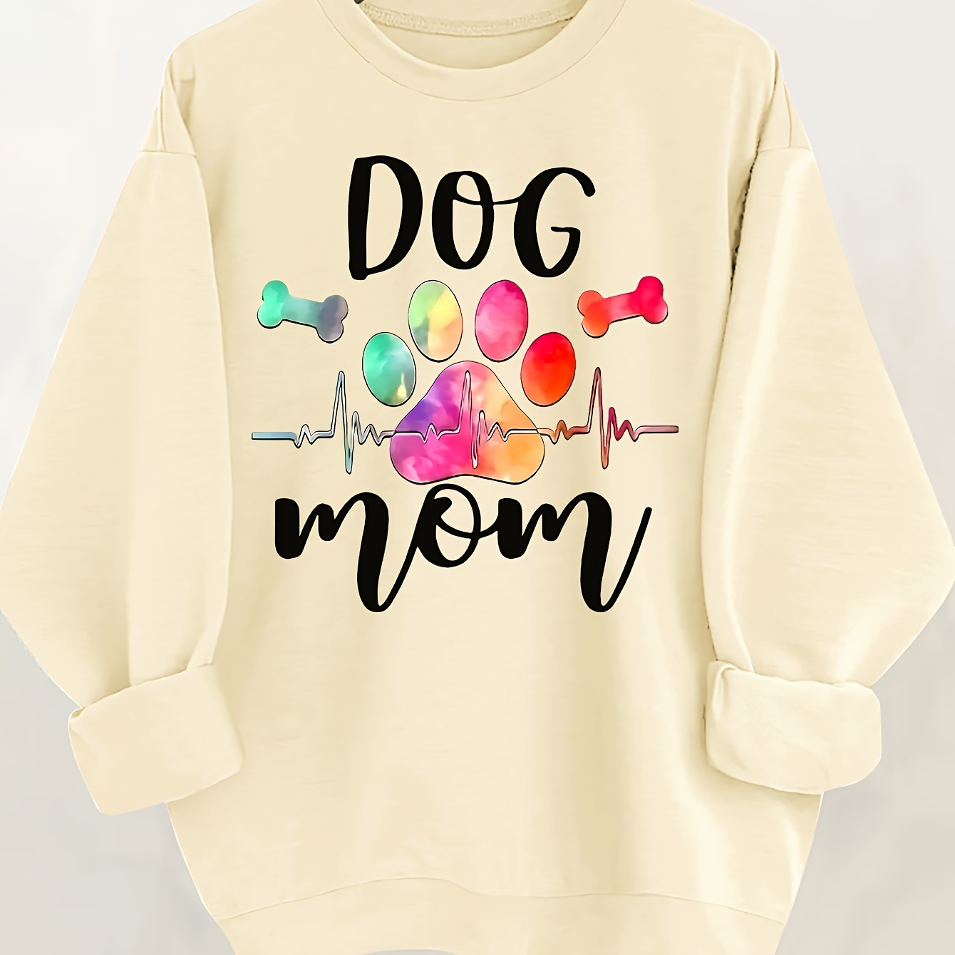 

Women's Casual Dog Mom Graphic Neck Sweatshirt With Stretch Polyester Knit Fabric For Fall/winter - Stylish Pullover Activewear