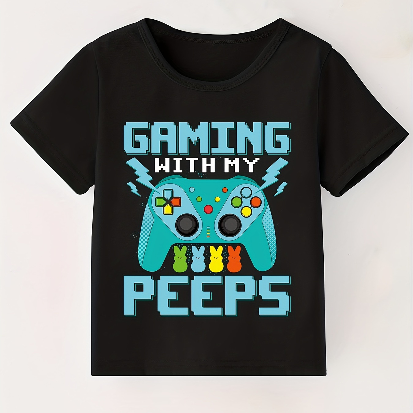 

Gaming With My Peeps Letter Print Boys Creative T-shirt, Casual Lightweight Comfy Short Sleeve Tee Tops, Kids Clothes For Summer