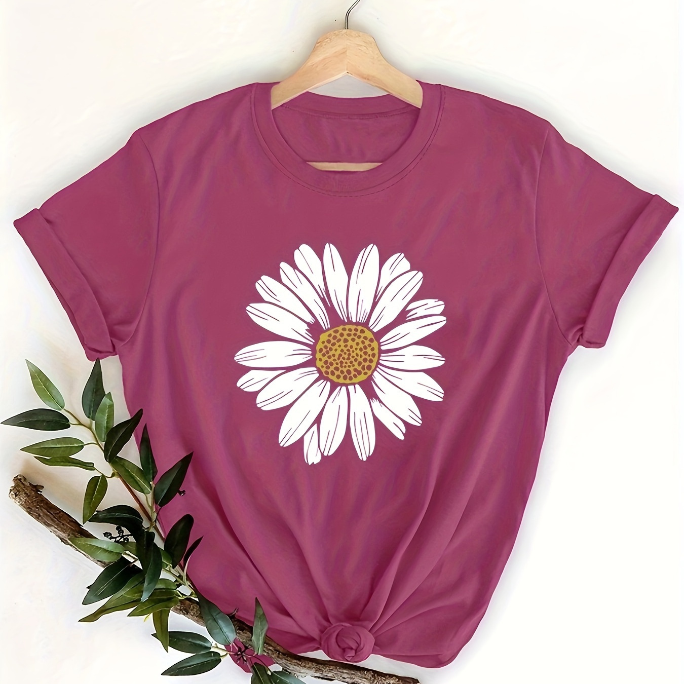 

Floral Print T-shirt, Short Sleeve Crew Neck Casual Top For Summer & Spring, Women's Clothing