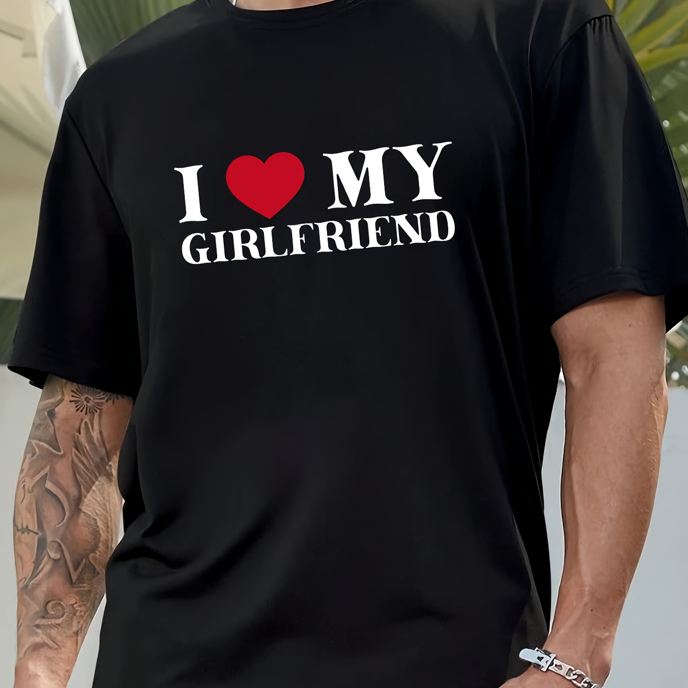 

I Love My Girlfriend Print Men's Round Neck Short Sleeve Tee Fashion Regular Fit T-shirt Top For Spring Summer Holiday
