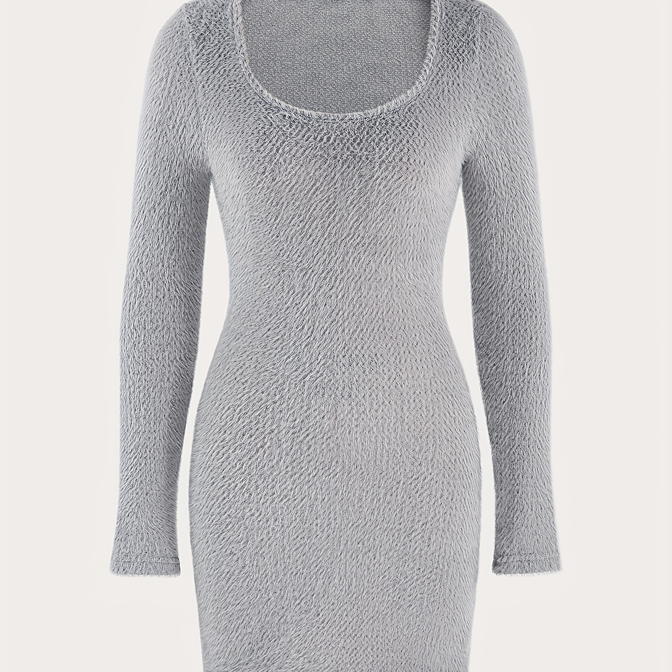 

Fitted Dress With A Large Round Neckline And Fluffy Fabric