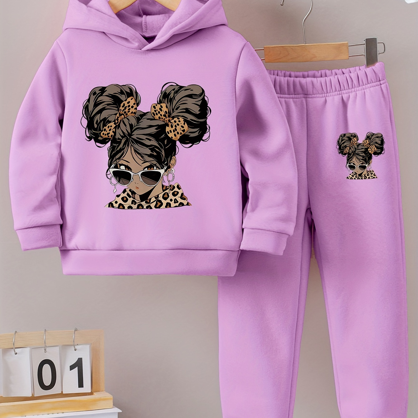 

2pcs Girl's Leopard Outfit Girl Graphic Casual Print, Regular Fitted Long Sleeve Slight Stretch Hoodie & Sweatpants Co Ord Set For Autumn And Winter Children Outwear Sport