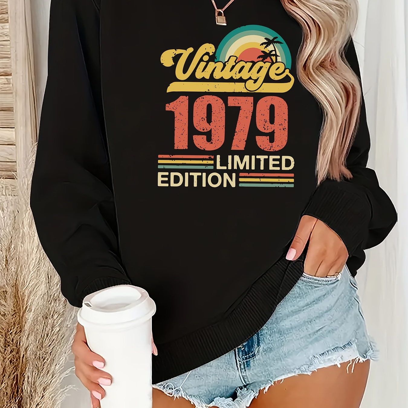 

1979 Print Sweatshirt, Crew Neck Casual Sweatshirt For Winter & Fall, Women's Clothing