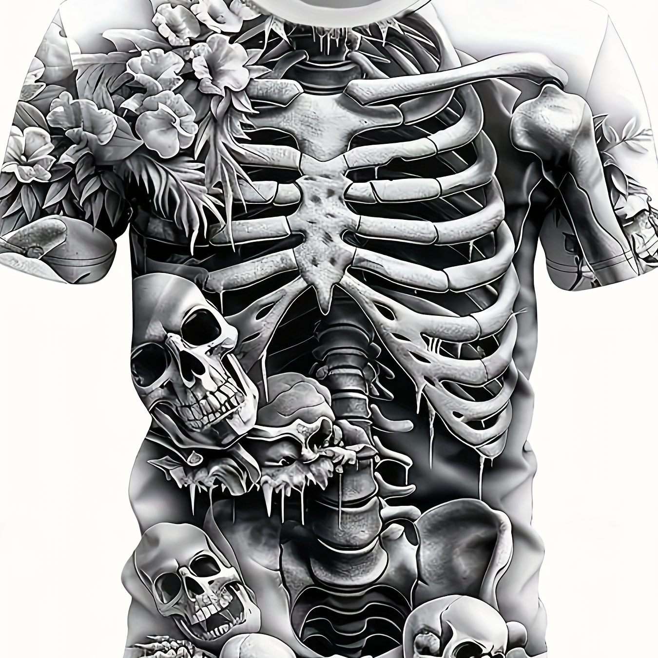 

Men's Summer Fashion T-shirt, 3d Digital Skeleton And Skull Pattern Crew Neck Short Sleeve Tee, Novel And Stylish Tops For Street Leisurewear