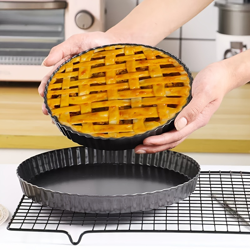 1pc, Removable Pie Pan, Metal Bottom Removable Non Stick Baking Tray Cakes  Molds Round Black Baking Pan For Pie Cheese Kitchen Tools