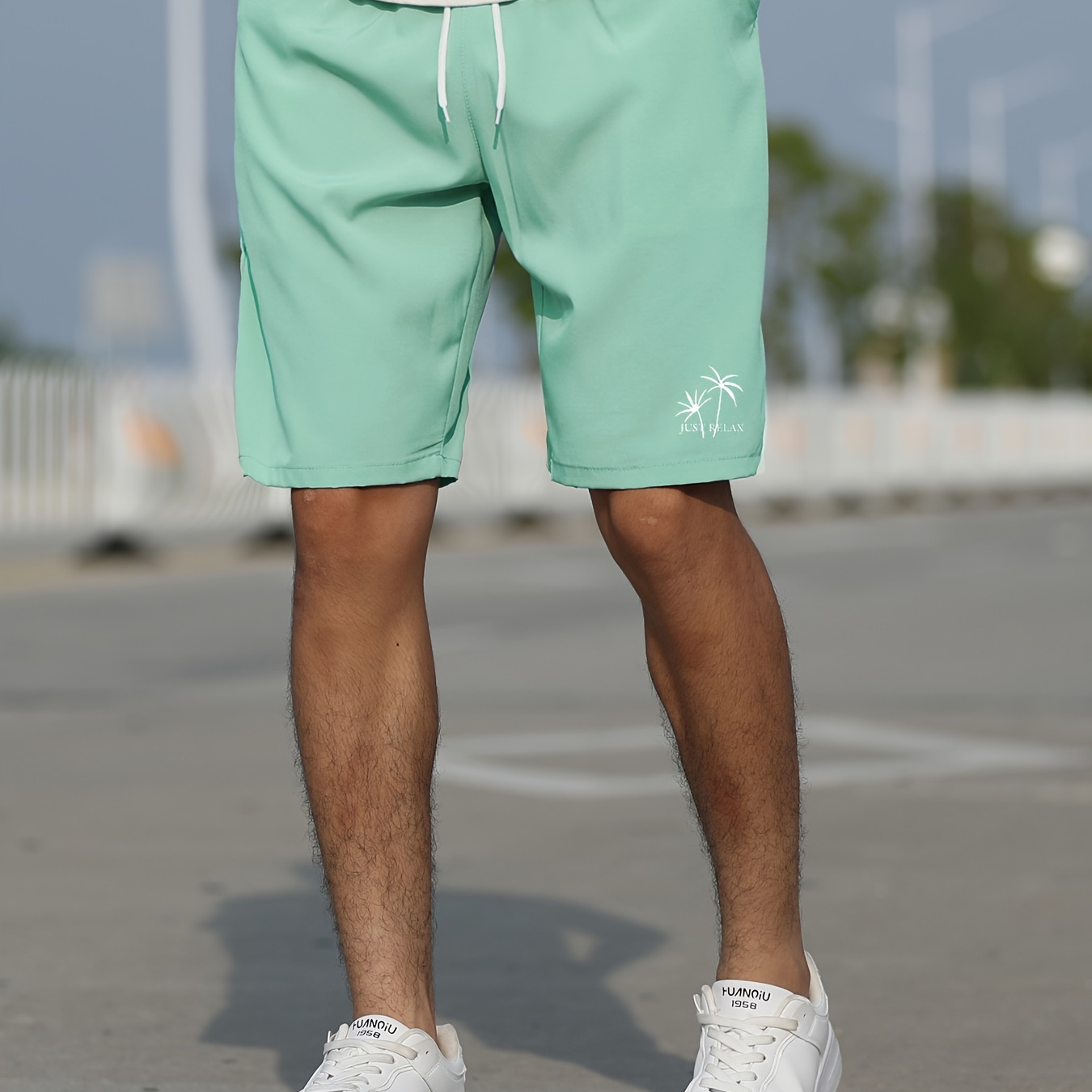 

Men's Streetwear Shorts, "just Relax" Graphic Drawstring Stretchy Short Pants For Workout Fitness, Summer Clothings Men's Fashion Outfits
