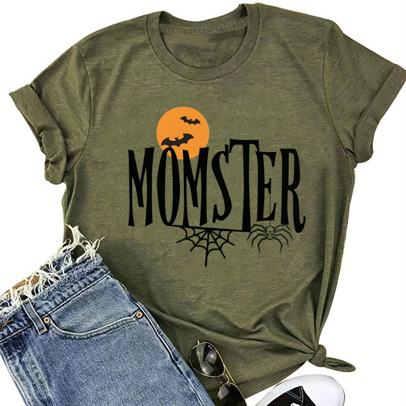 

Halloween Print Crew Neck T-shirt, Casual Short Sleeve T-shirt For Spring & Summer, Women's Clothing