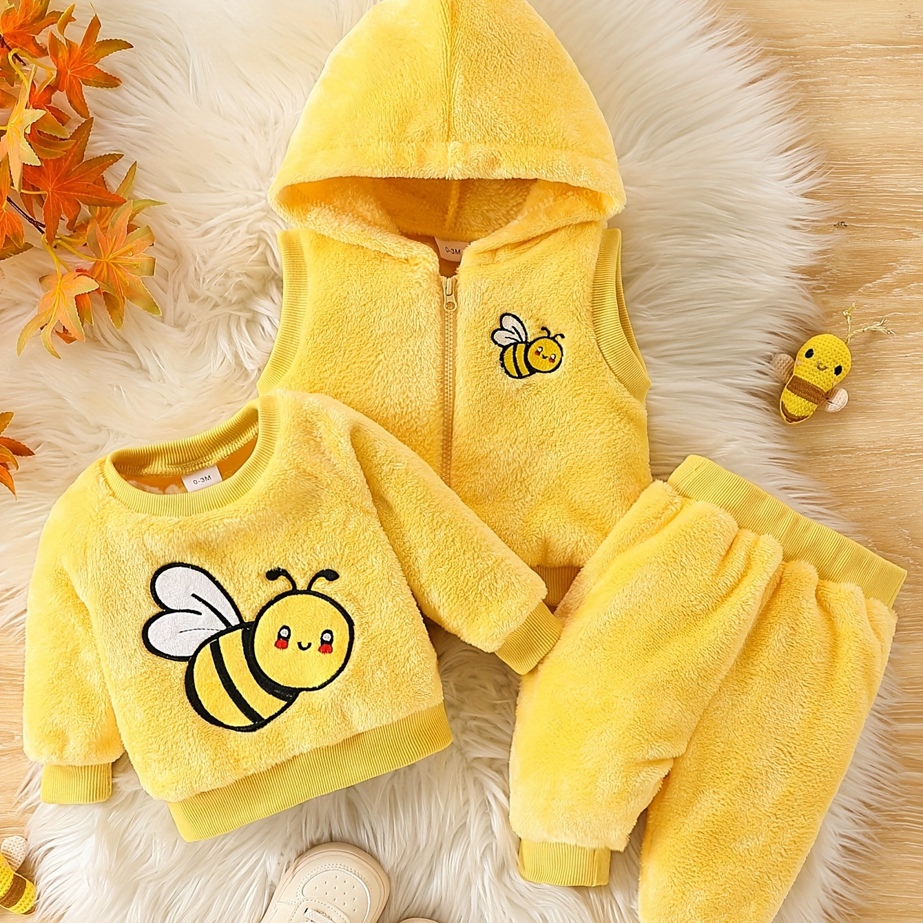 

Infant 3- Set, Flannel Bee Embroidery Long & Pants , / Outfit, Pattern, Regular Fit, , , For