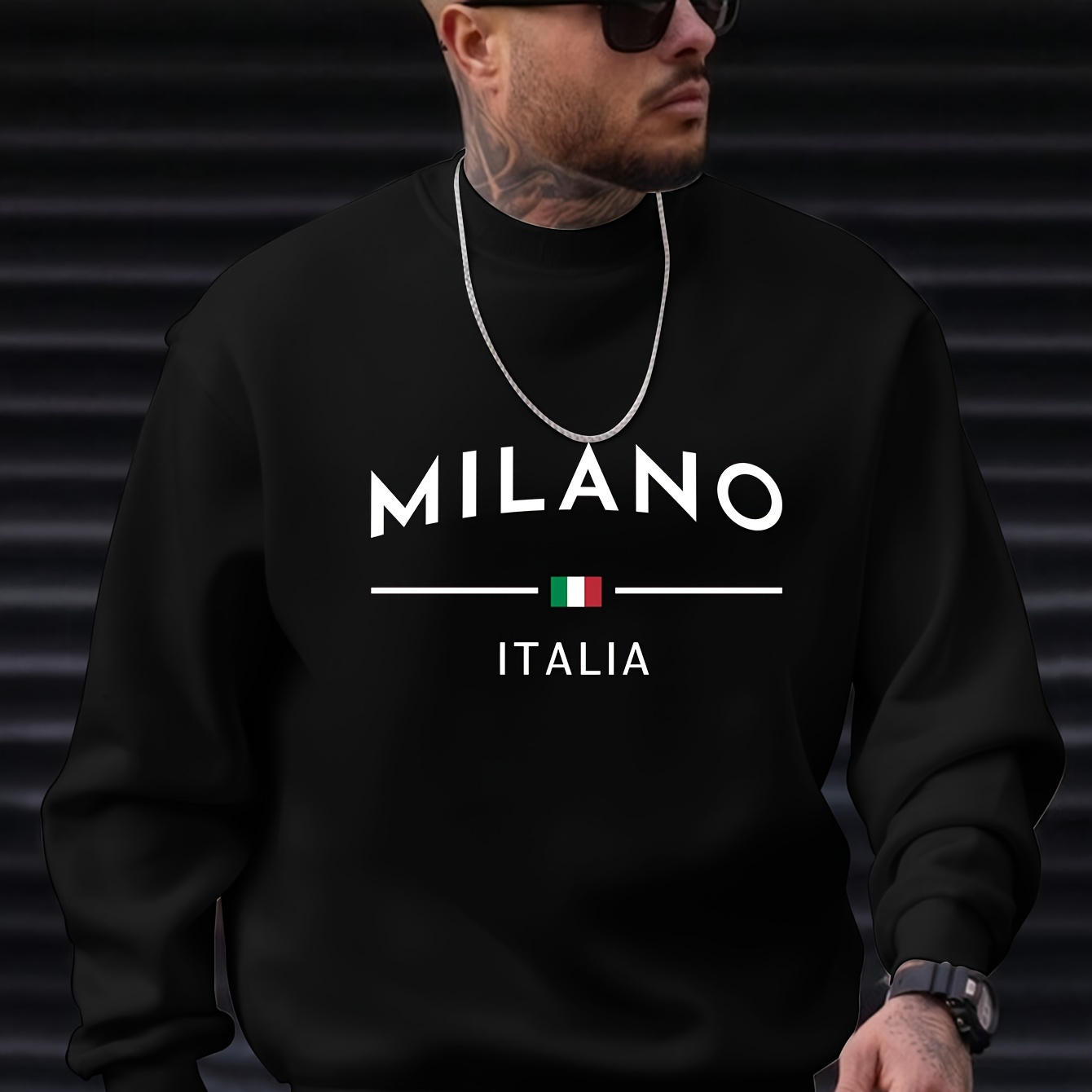 

Men's Italy Flag Print Fashion Sweatshirt, Long Sleeve, Crew Neck, Slight Stretch Polyester, Trendy, Comfortable, Casual, Outdoor-friendly Top For Autumn Winter Daily Wear