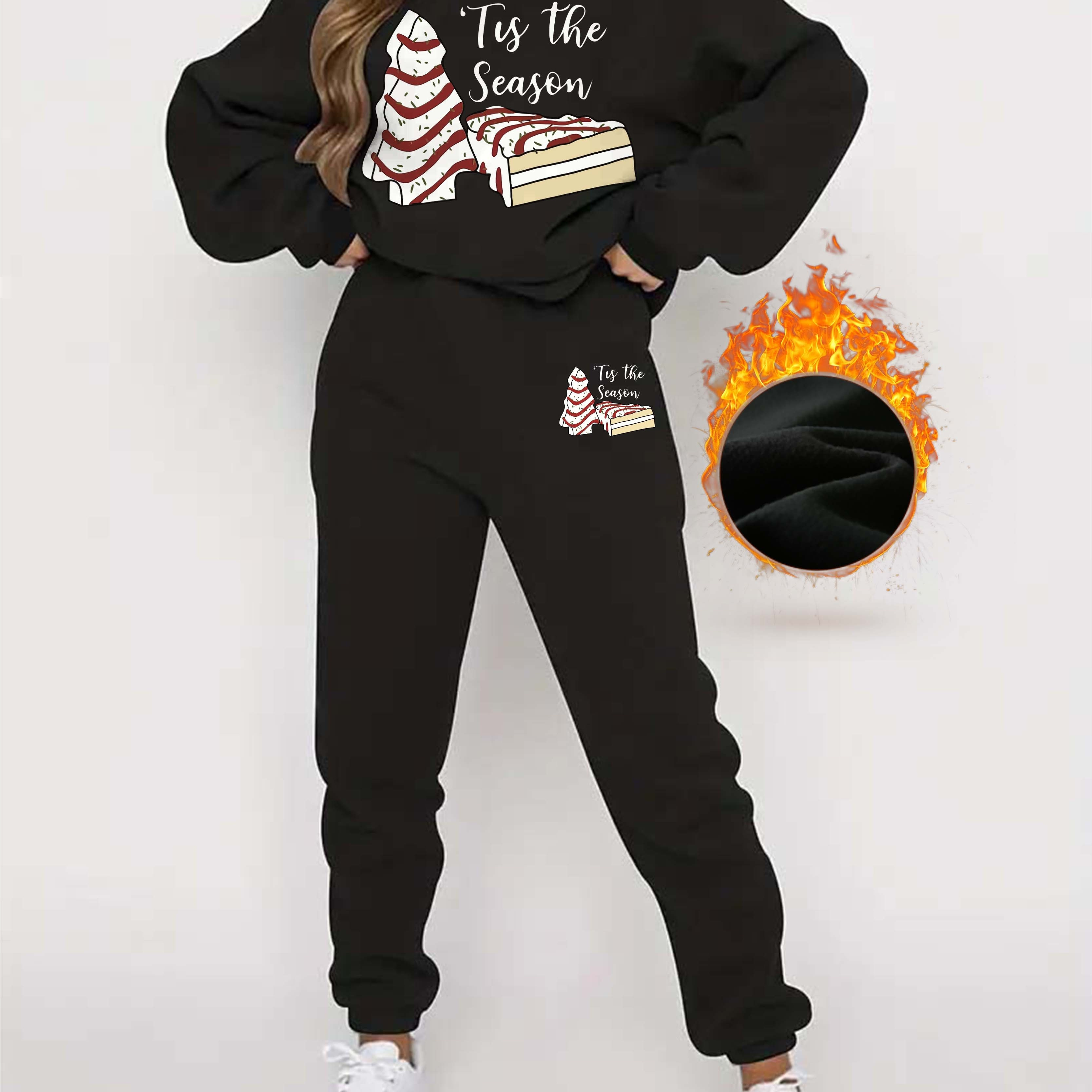 

Christmas Tree Print Fleece Two-piece Set, Casual Long Sleeve Sweatshirt & Jogger Sweatpants Outfits, Women's Clothing