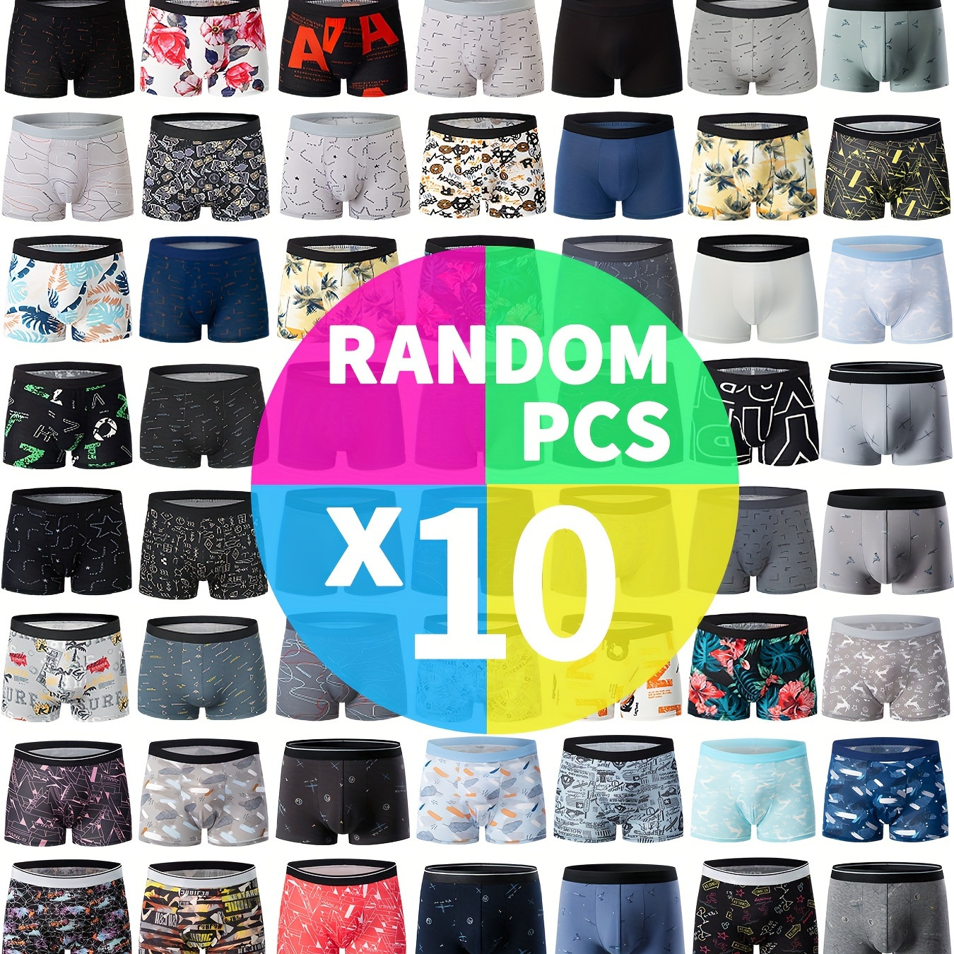 

Stylish Multi- - 10 Pcs Men's Trendy Letter Print Boxer Briefs - Comfy & Quick- Drying Underwear Set