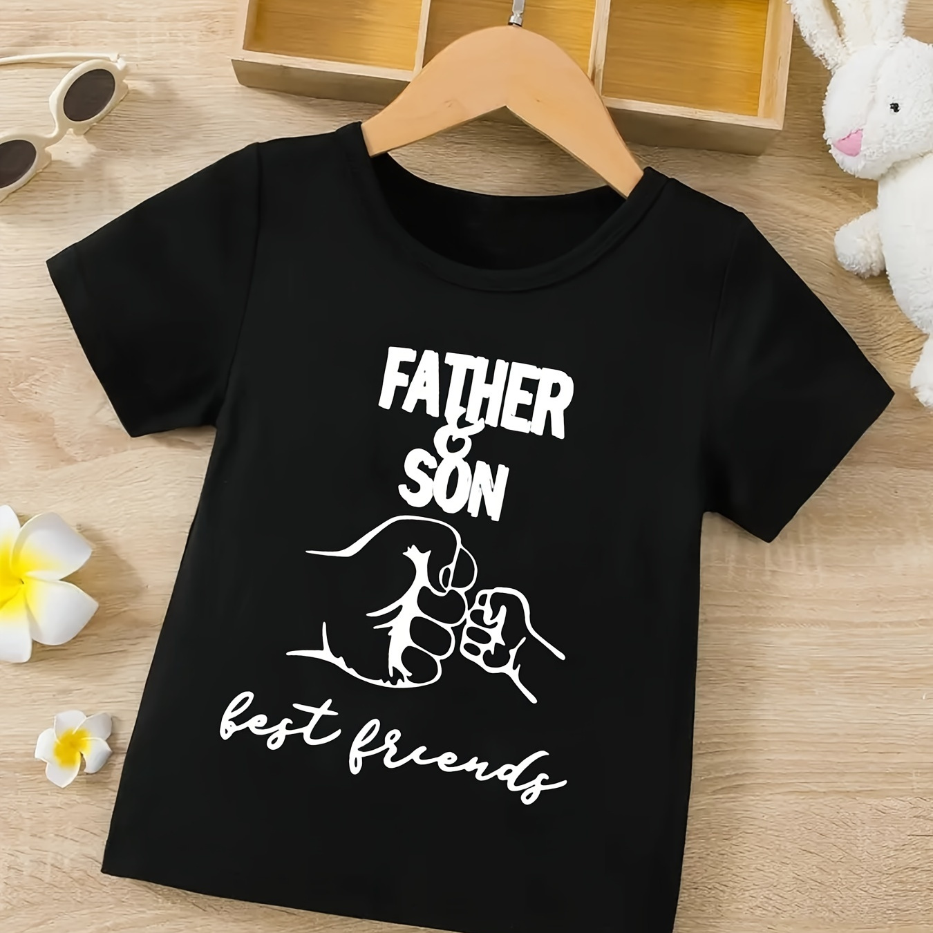 

Boys' Casual T-shirt, "father & Son Best Friends" Letter Print, Round Neck, Fashionable Spring/summer Tee For Father's Day, Gift For Boys