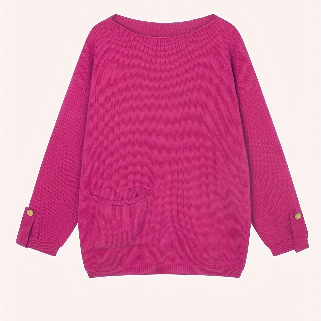 

Plus-size Women's Elegant Autumn And Winter Solid Color Sweater With A Slanted Shoulder And Pockets.