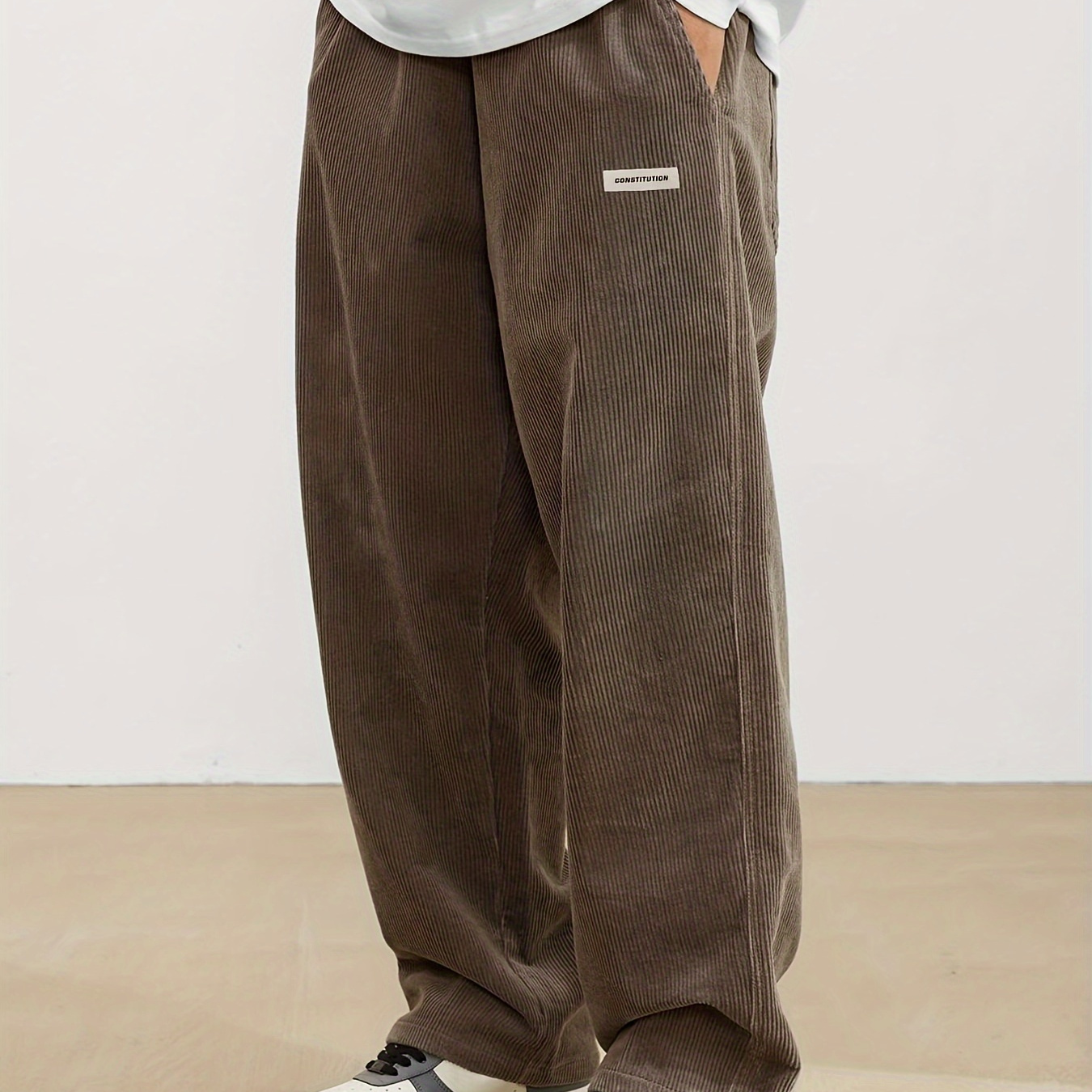 

Men's Casual Corduroy Trousers, Loose Fit Straight Leg Trousers, Daily Casual Pants