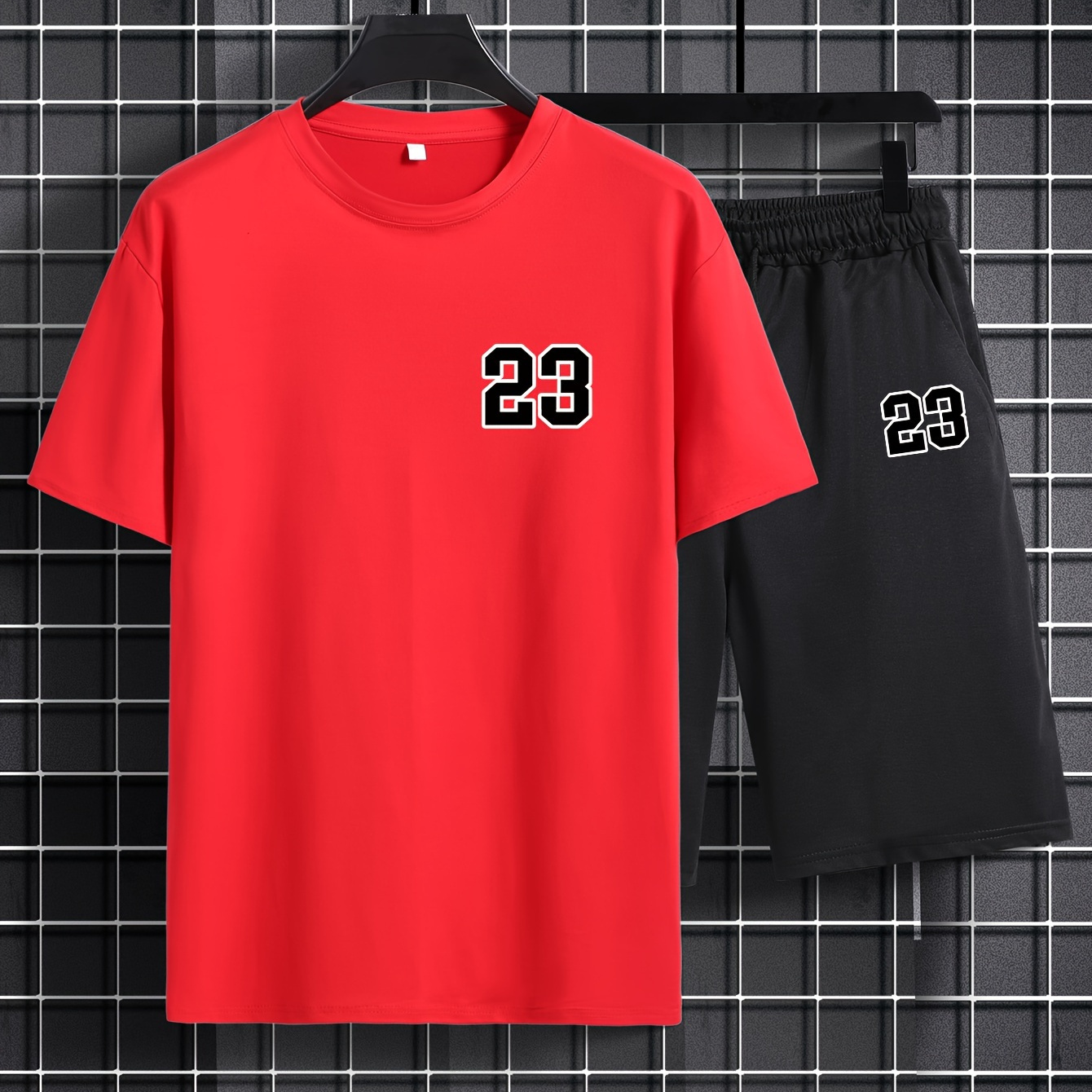 

Plus Size Men's "#23" Graphic Print T-shirt & Shorts Set For Summer, Casual Trendy 2pcs Outfits For Sports/outdoor