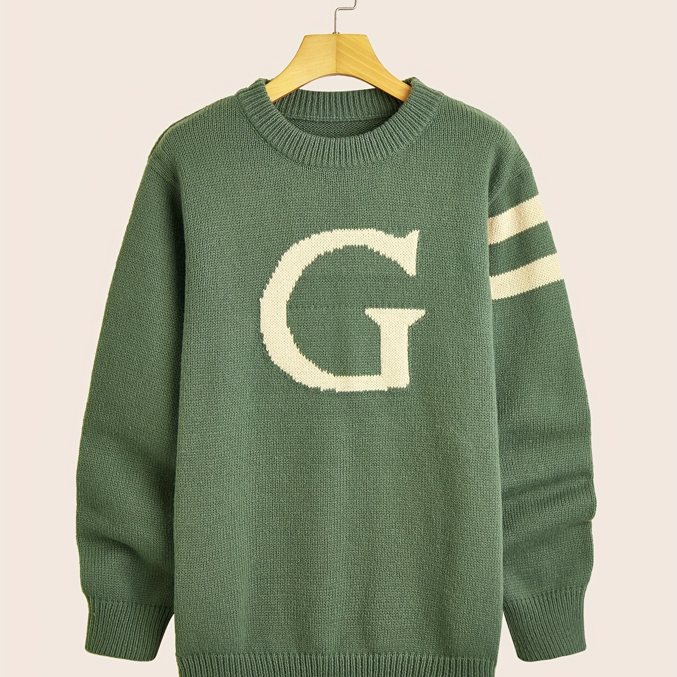 Men's ''G'' Pattern Sweater, Warm Trendy Knit Pullover