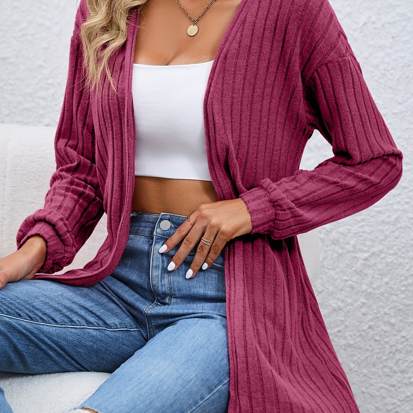 

Cardigan À Manches Lanternes Solides, Manteau Chaud Décontracté Pour L'automne Et L'hiver, Vêtements Pour Femmes