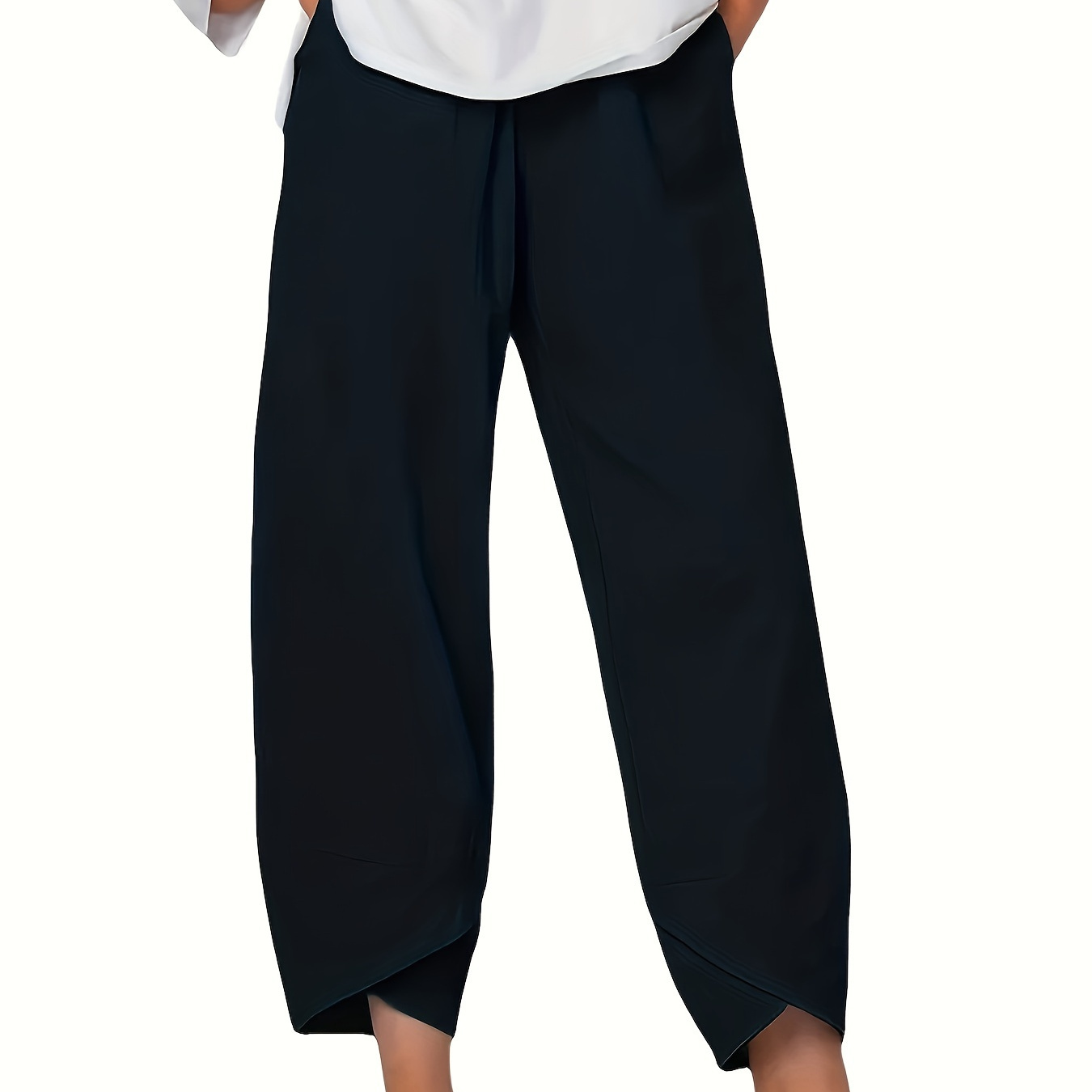 

Solid Straight Leg Pants, Casual Elastic Waist Loose Pants, Women's Clothing