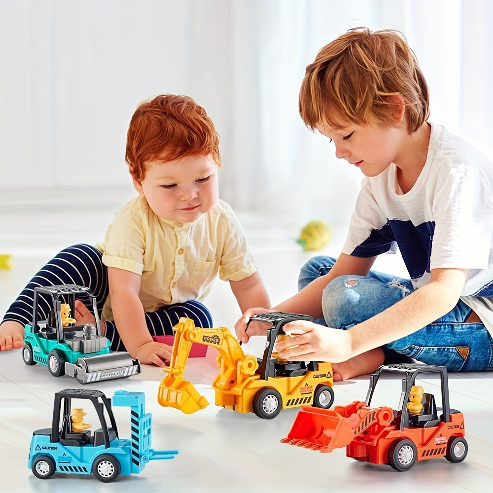 Lot de 4 jouets de voiture alimentés par friction Push and Go Toy Cars pour  les tout-petits double face bébé voiture cadeaux pour 3 ans enfant fête  d'anniversaire faveurs pour les enfants 