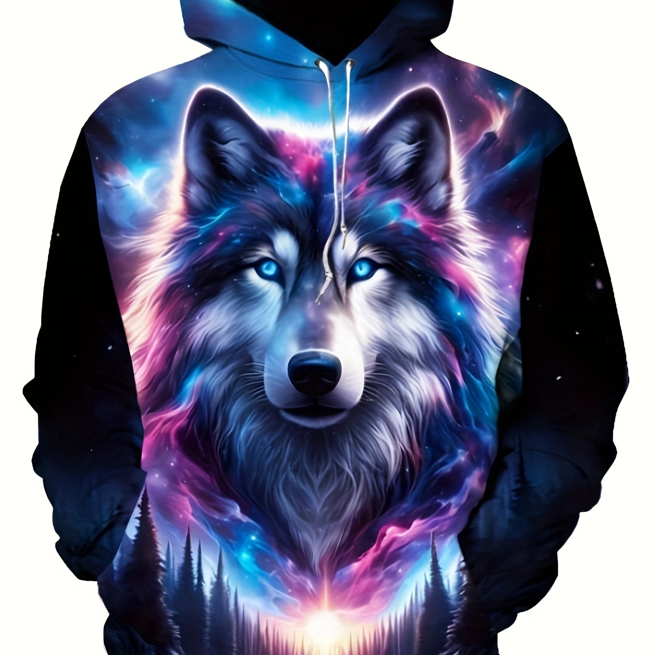 

Glittering Wolf Hooded Sweatshirt, Long Sleeve As , Cloth