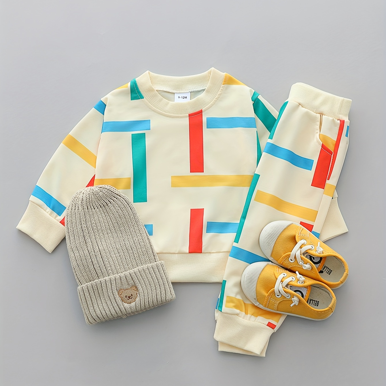 

2pcs Baby's Colorful Block Pattern Sweatshirt & Casual Pants, Toddler & Infant Boy's Clothing Set