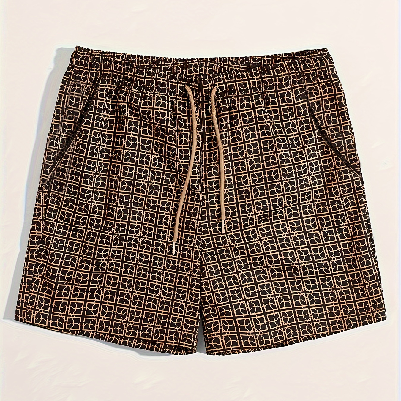 

Ethnic Style Geometric Graphic Pattern Men's Shorts With Drawstring And Pockets, Casual And Trendy Shorts For Summer Holiday And Outdoors Wear