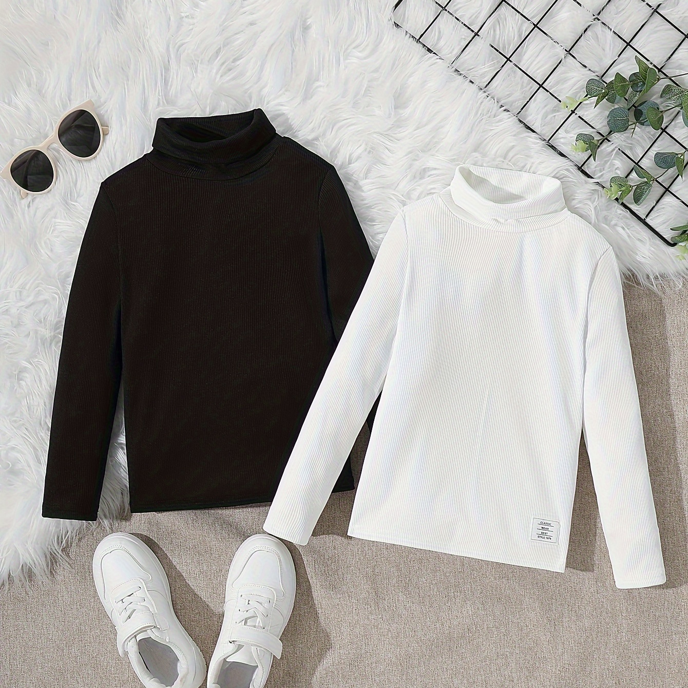 

Boy's Comfy Turtleneck T-shirt Long Sleeve Shirt Casual Thick Warm Basic Tees Tops For Fall Winter