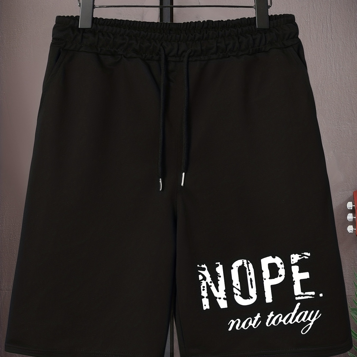 

Men's Plus Size Drawstring Shorts, ''nope Not Today'' Print Oversized Elastic Short Sports Pants For Big And Tall Guys, Spring & Summer Wear