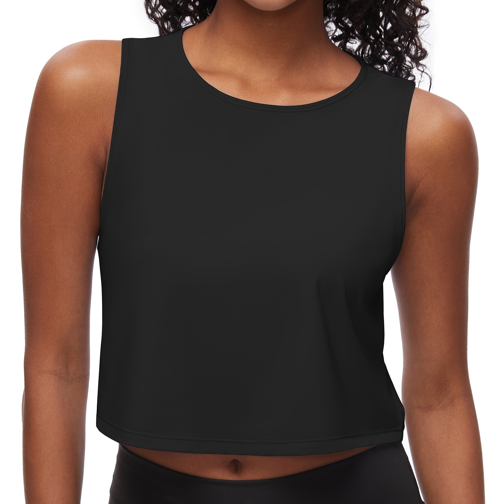 

Solid Color Crew Neck Tank Top, Casual Sleeveless Crop Top For Spring & Summer, Women's Clothing