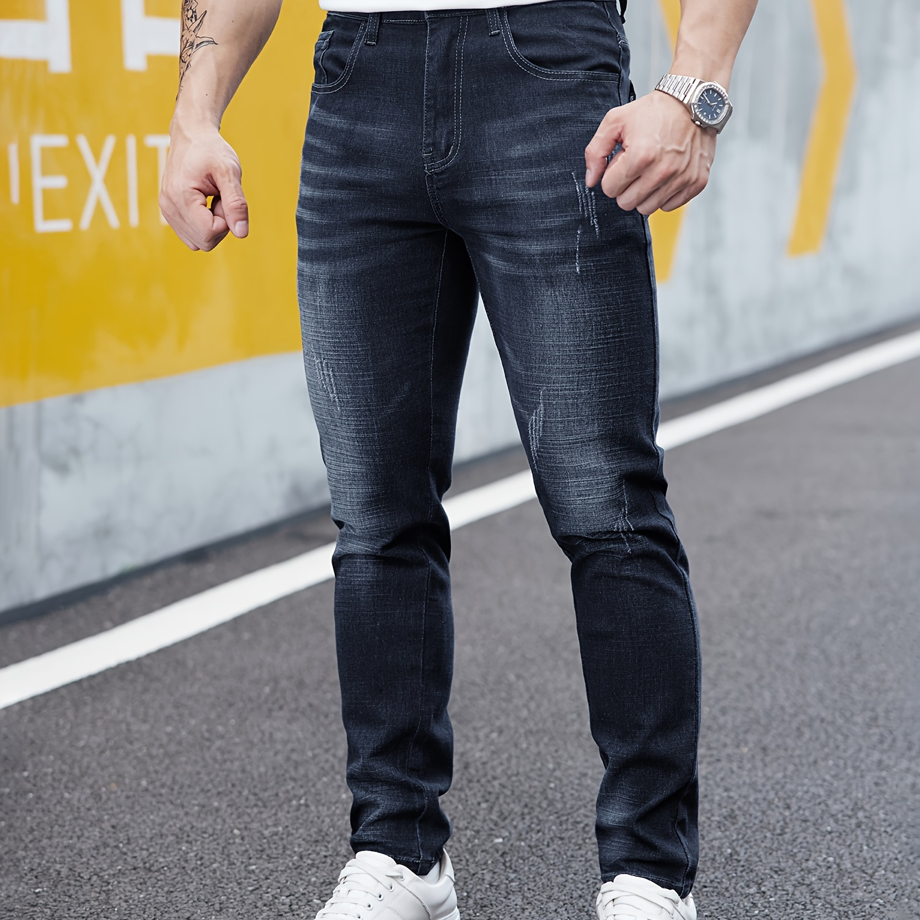 

Jeans Skinny Décontractés Pour Hommes, Design Classique Chic Style De Rue, Jeans Extensibles