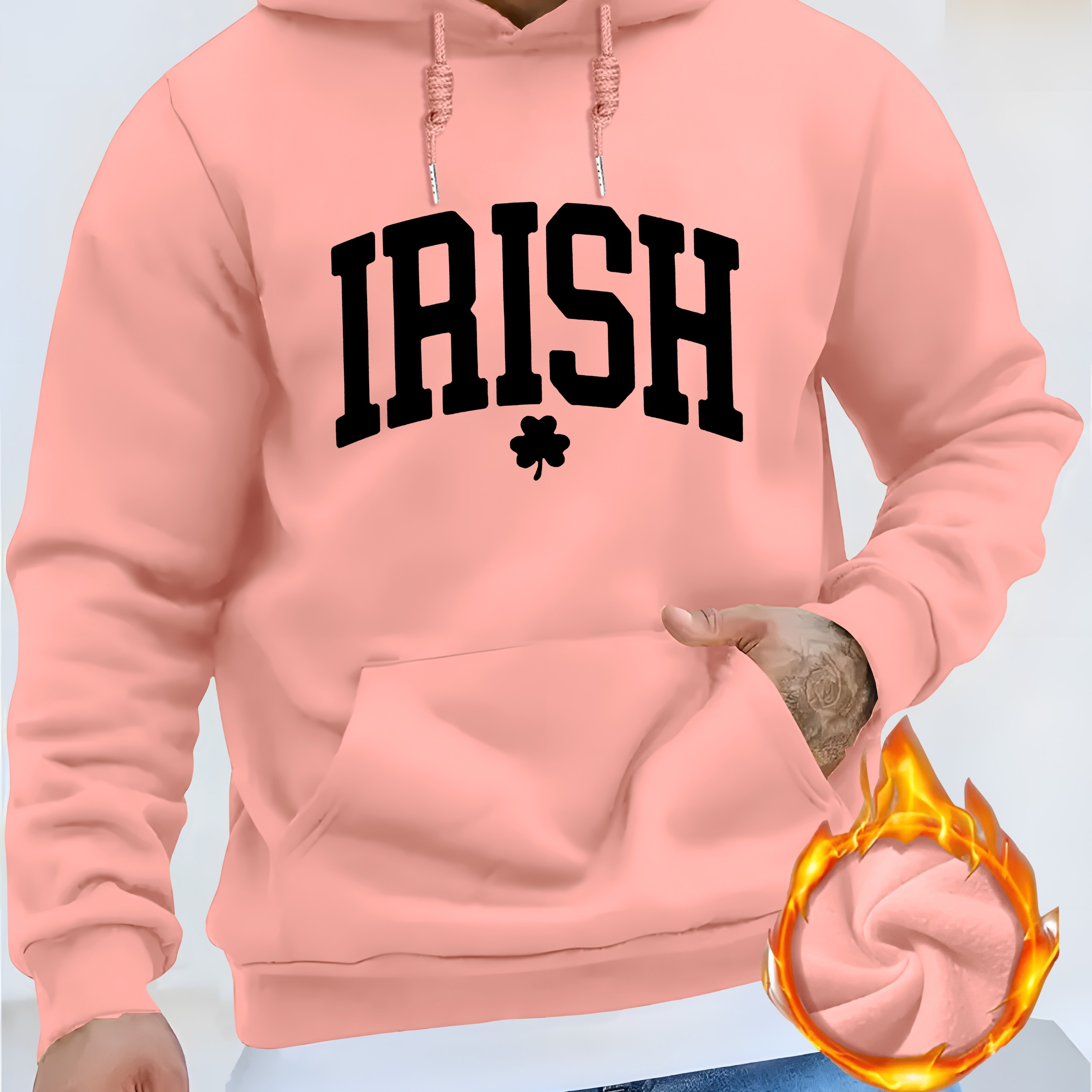 

Men's Casual Hoodie With Irish Print - Cozy Polyester Pullover, Long Sleeve, Kangaroo Pocket | Machine Washable | Stylish & For Fall/winter