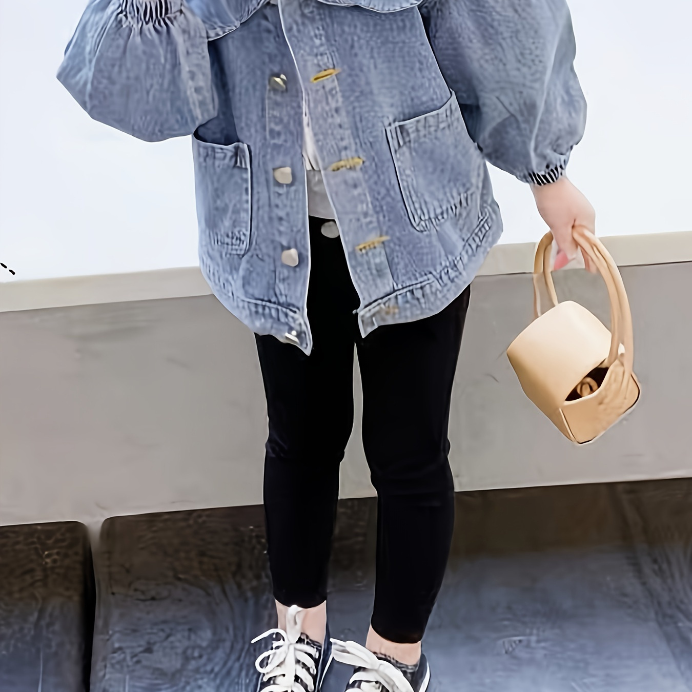 

' Denim Jacket With Lace Doll Collar - Cotton , Long Sleeve, Button-up For Spring/fall