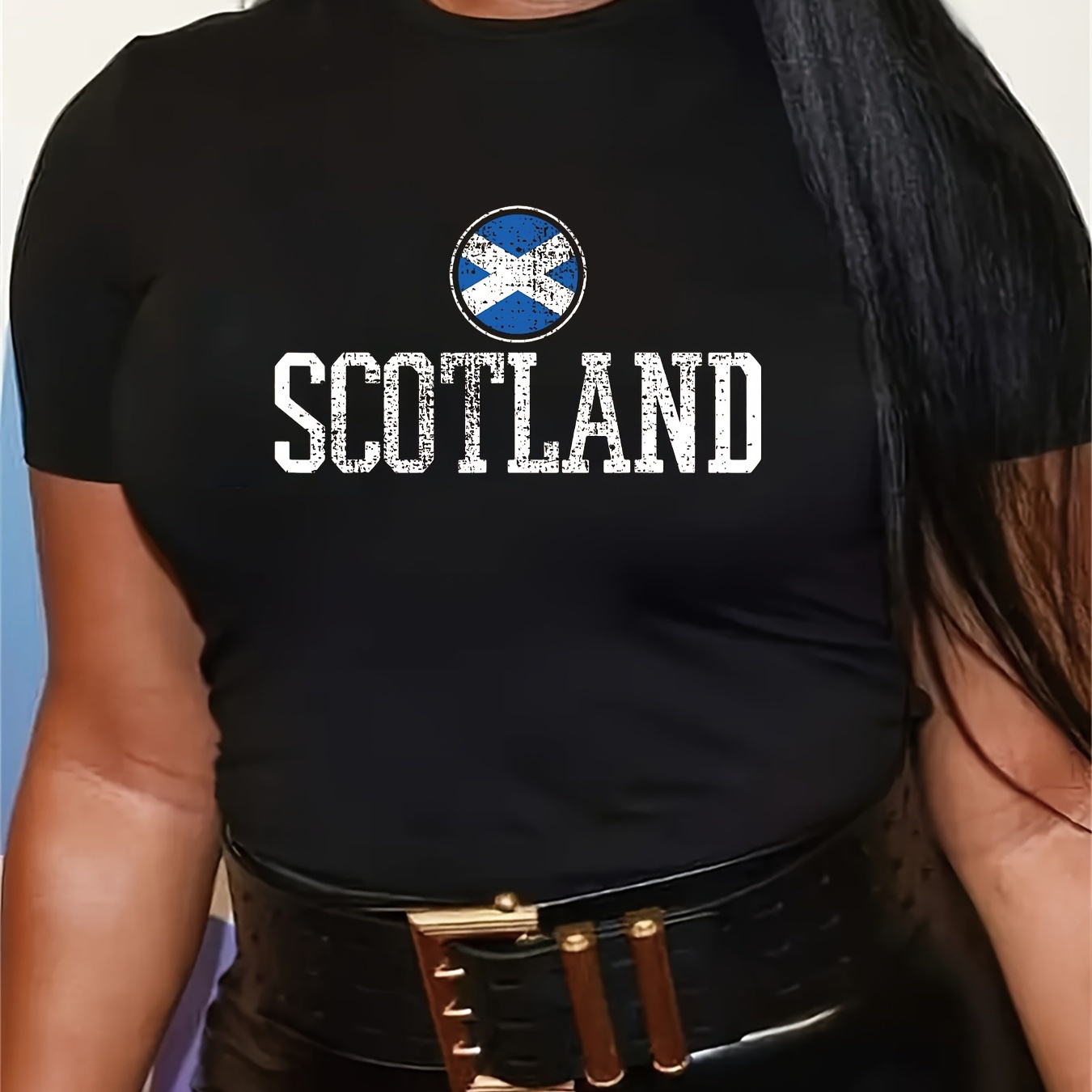 

Scotland Print T-shirt, Short Sleeve Crew Neck Casual Top For Summer & Spring, Women's Clothing