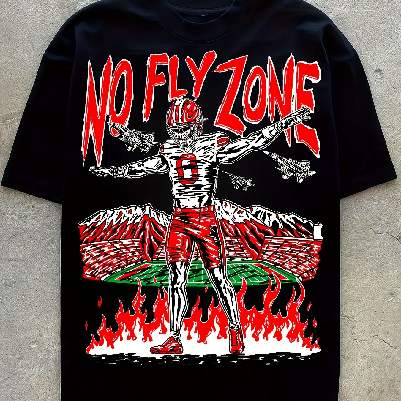 

Men's No Fly Zone Graphic Short Sleeve T-shirt, Comfy Stretchy Trendy Tees For Summer, Casual Daily Style Fashion Clothing