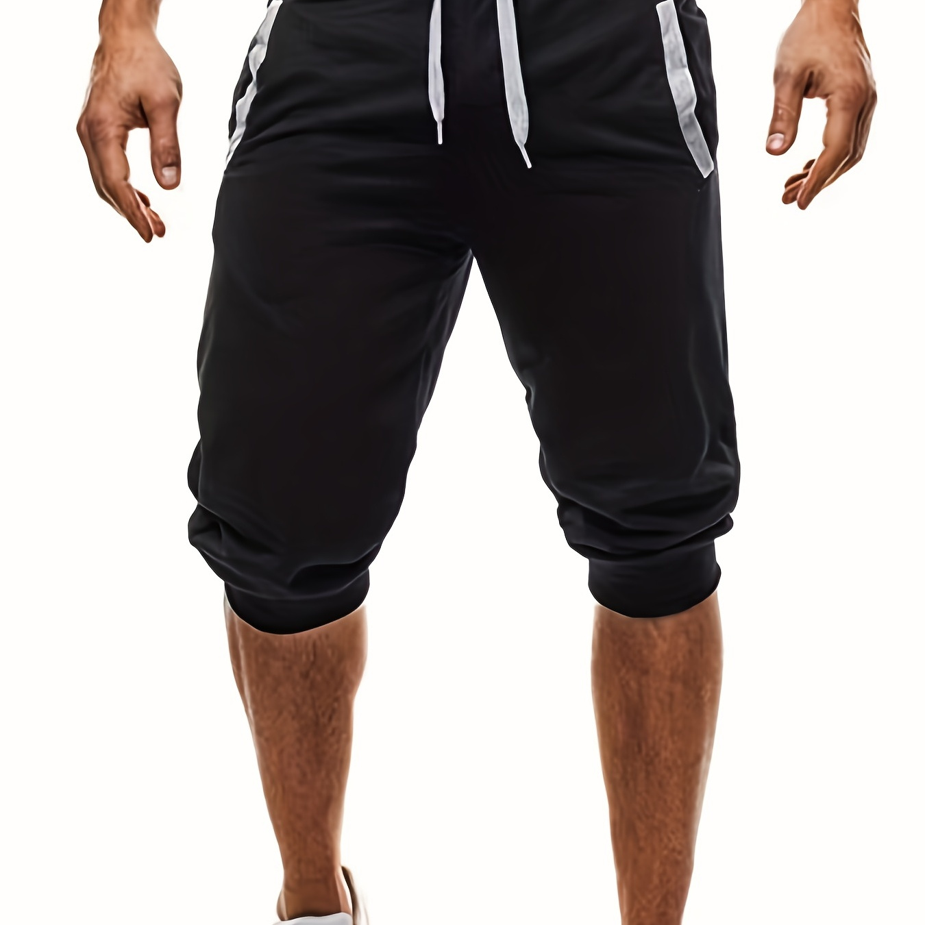 

Men's 3/4 Jogger Capri Pants Elastic Drawstring Waist Sweatpants Casual Workout Gym Below Knee Shorts With Pockets
