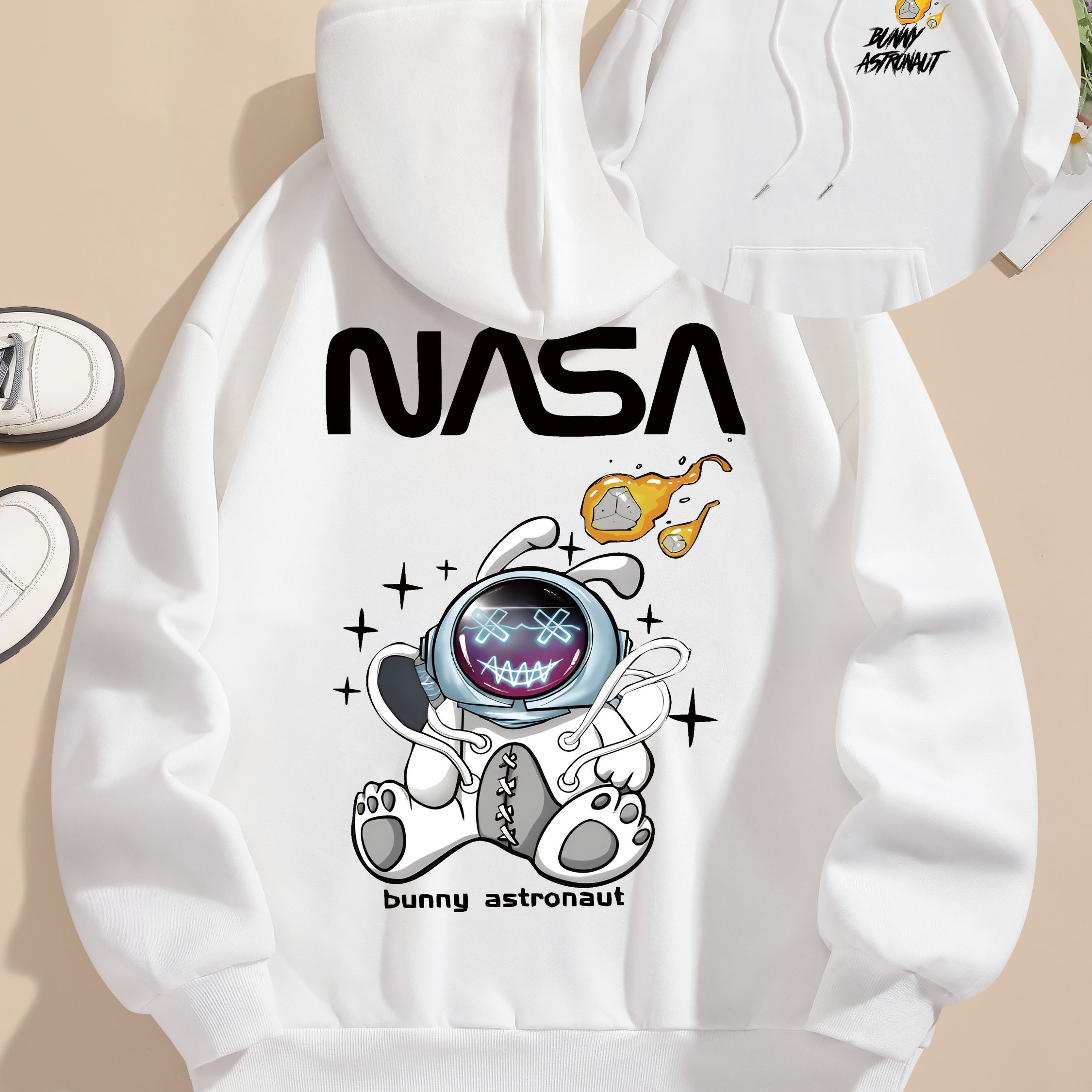 

Astronaut Print Hoodie, Drawstring Casual Hooded Sweatshirt For Winter & Fall, Women's Clothing