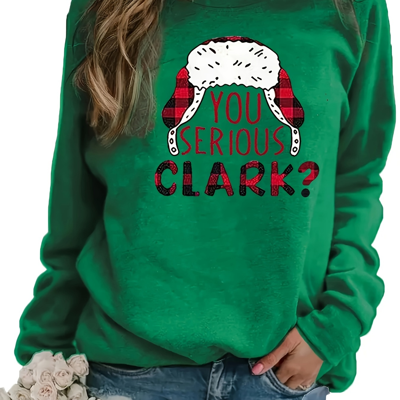 

Christmas Print Sweatshirt, Casual Long Sleeve Raglan Shoulder Sweatshirt, Women's Clothing