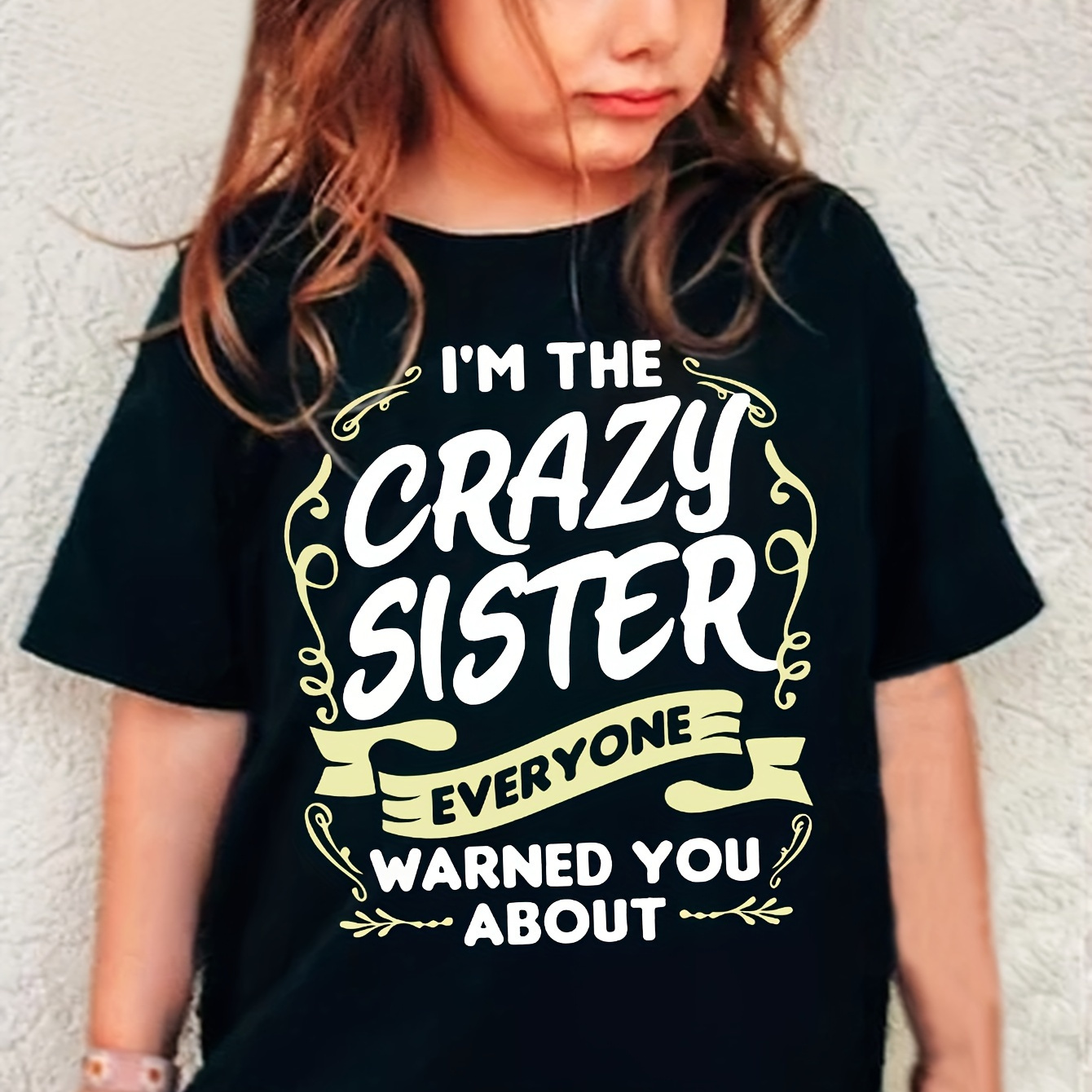 

I'm The Crazy Sister Print, Girls' Casual & Comfy Crew Neck Short Sleeve Tee For Spring & Summer, Girls' Clothes For Outdoor Activities