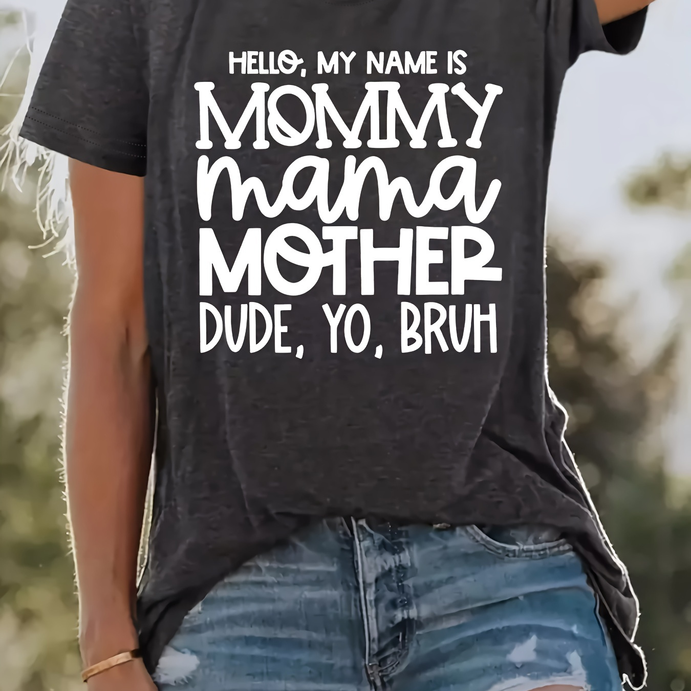 

Plus Size Letter Print T-shirt, Casual Short Sleeve Top For Spring & Summer, Women's Plus Size Clothing