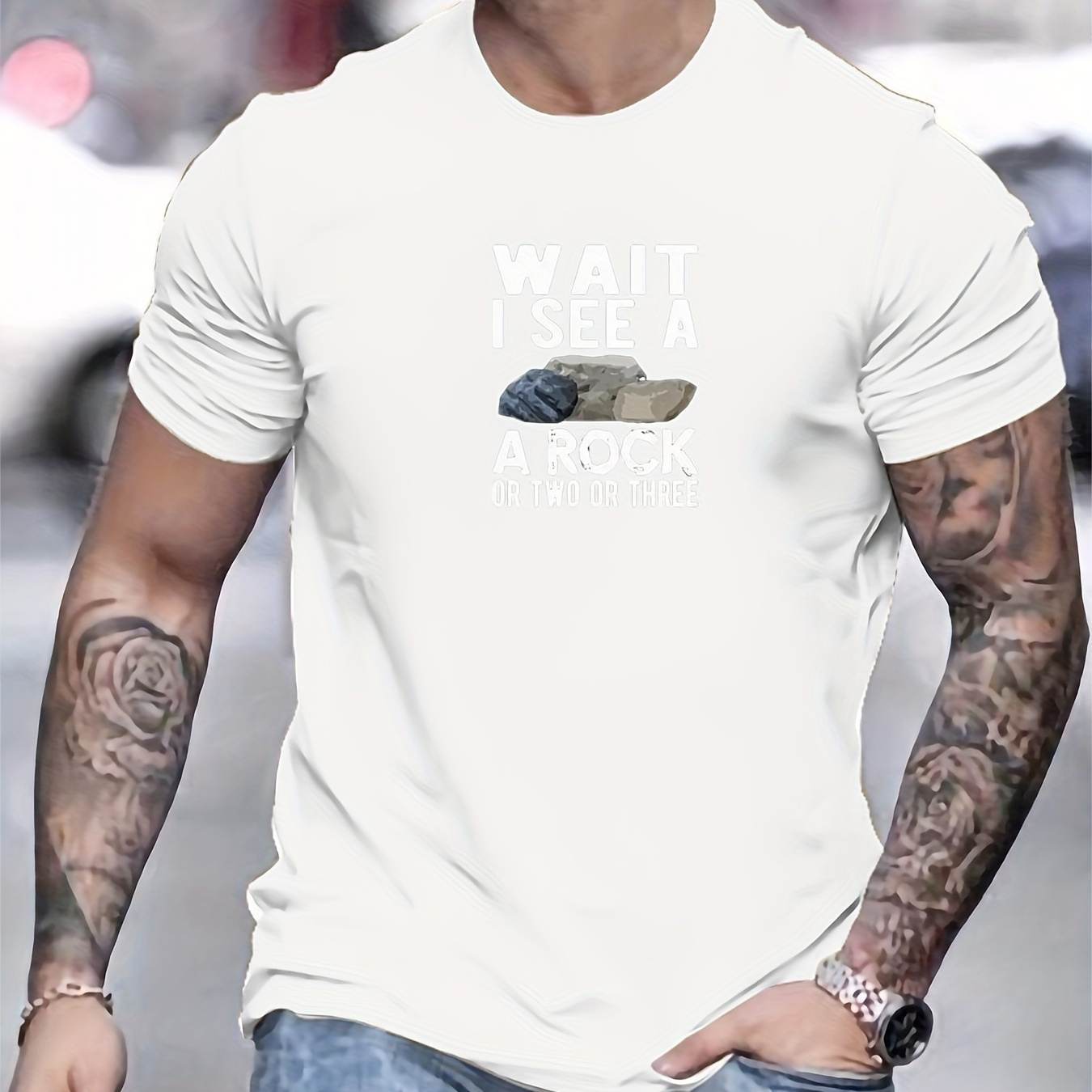 

Wait I See A Rock Print T-shirt, Tees For Men, Casual Short Sleeve T-shirt For Summer