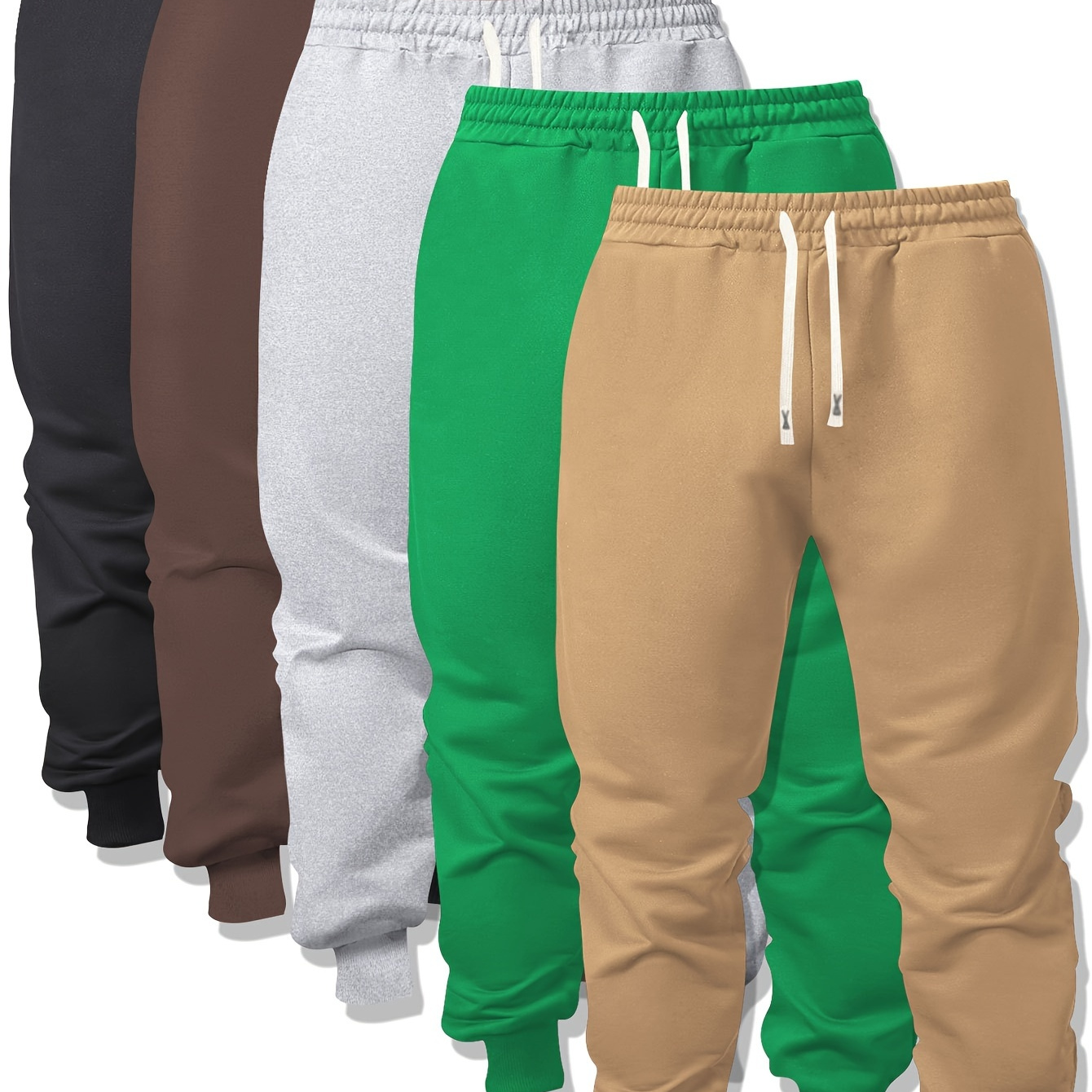 

5pcs Men' Casual Sports Drawstring Sweatpants, Men's Footed Joggers With Pockets