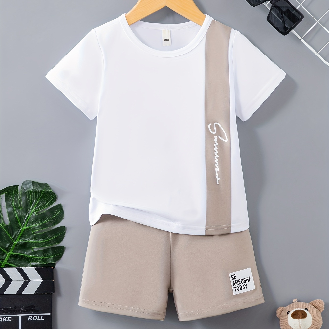 

2pcs Boys Stylish Letter Graphic Print Short Sleeve T-shirt & Shorts Set, Comfy Summer Boys Clothes