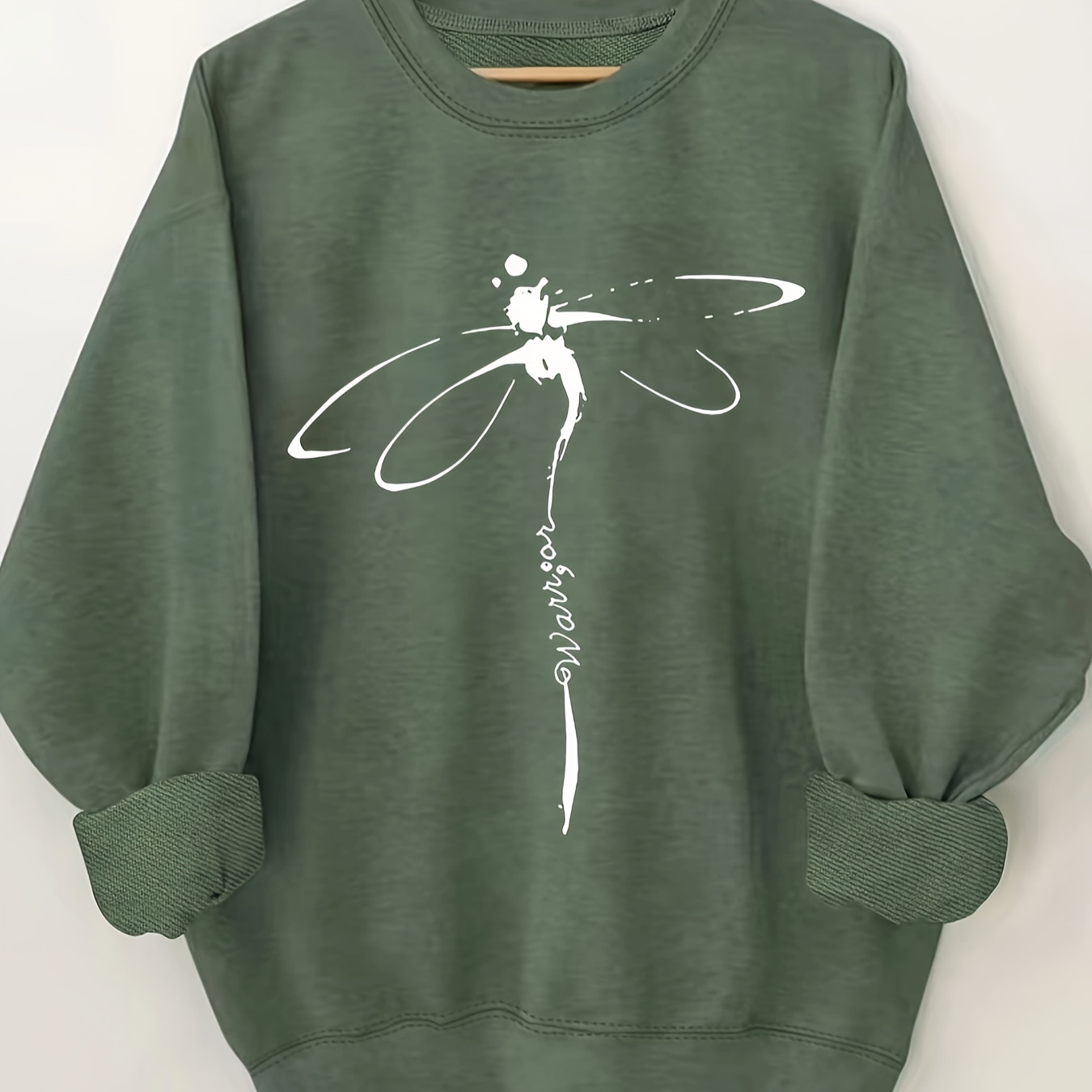 

Dragonfly Print Pullover Sweatshirt, Casual Long Sleeve Crew Neck Sweatshirt For Spring & Fall, Women's Clothing