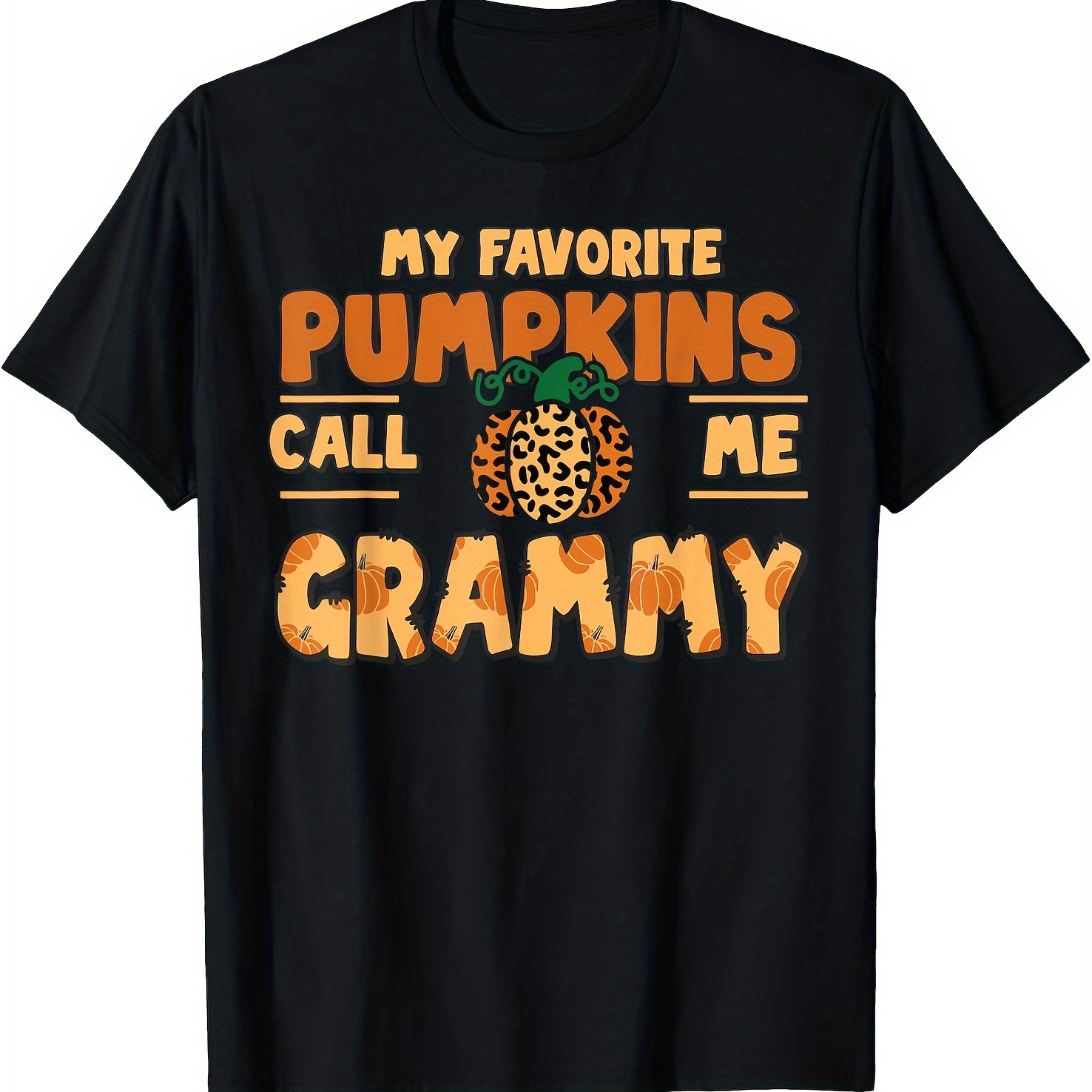 

My Favorite Pumpkins Call Me Grammy Thanksgiving Fall Autumn Printed T-shirt Comfortable Breathable, Casual Short Sleeve, Daily Wear, All Season, Black, Men 220g