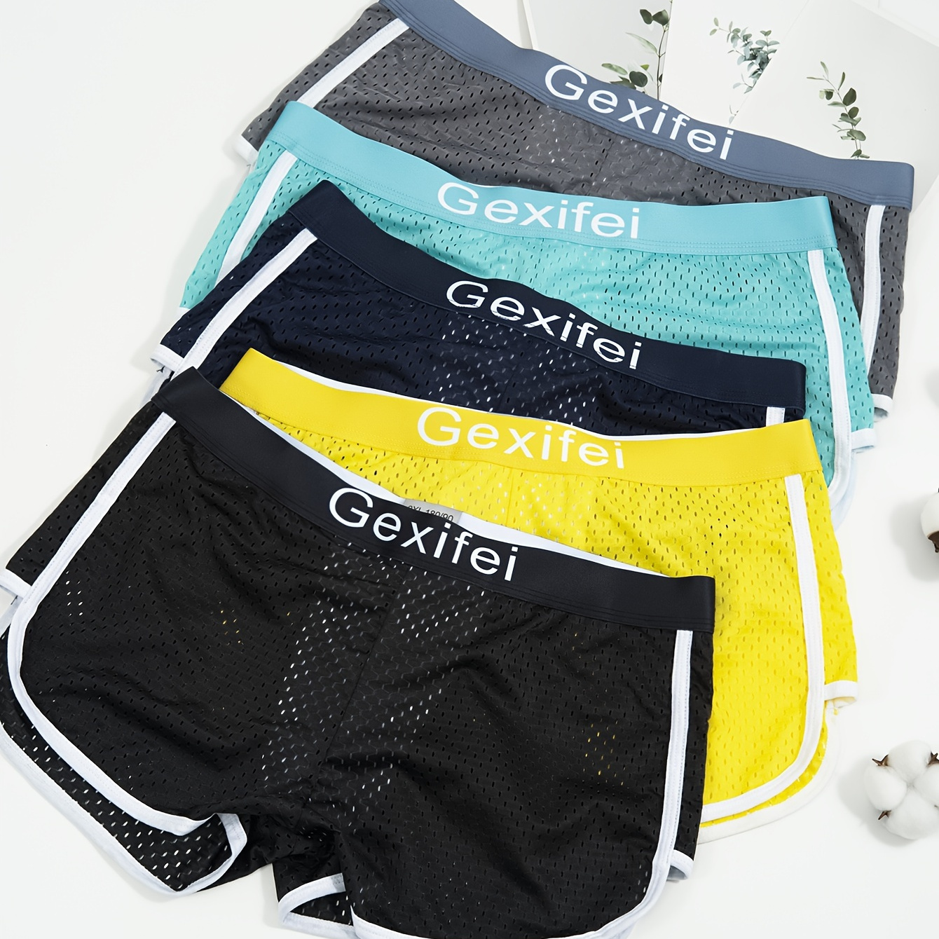 

5pcs Men's Breathable Ice Mesh Design Breathable Comfortable Quick Drying Boxer Briefs, Men's Underwear Seaside Beach