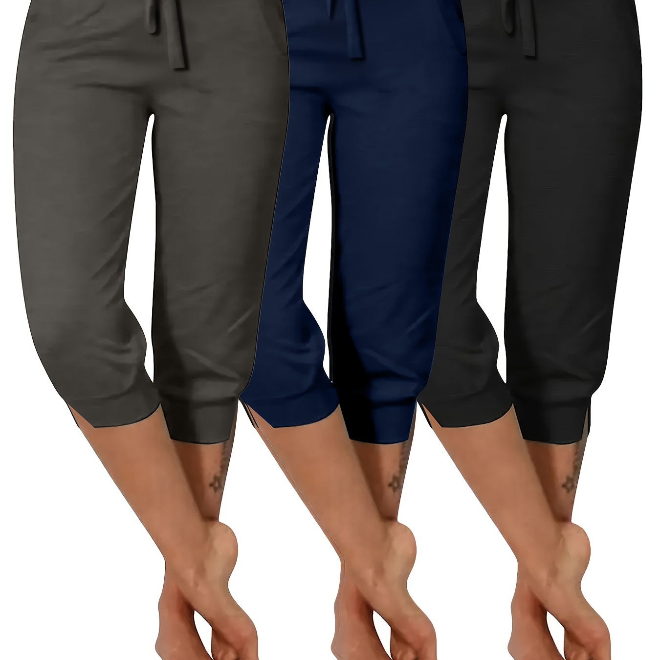 

3 Packs de pantalons de survêtement unis grande taille avec cordon de serrage, pantalons capri décontractés à taille élastique pour le printemps et l'été, vêtements grande taille pour femmes