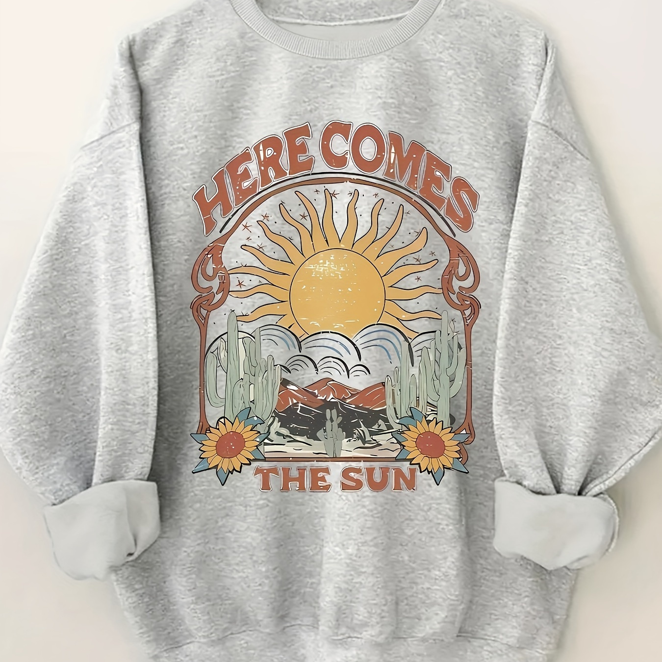 

Sun Print Pullover Sporty Sweatshirt, Casual Long Sleeve Crew Neck Sweatshirt For Fall & Winter, Women's Clothing